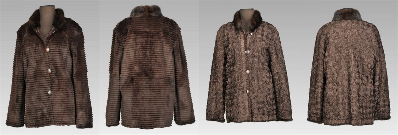 Shaved Rabbit with long hair Mink trim reversible to brown fabric Size 8 Length 28</BR><font size="+2">$395.00<font>